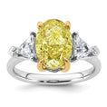 Load image into Gallery viewer, Vivid Yellow Oval Center and Trillion Cut Accents Lab Grown Diamond Engagement Ring