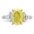 Load image into Gallery viewer, Vivid Yellow Oval Center and Trillion Cut Accents Lab Grown Diamond Engagement Ring