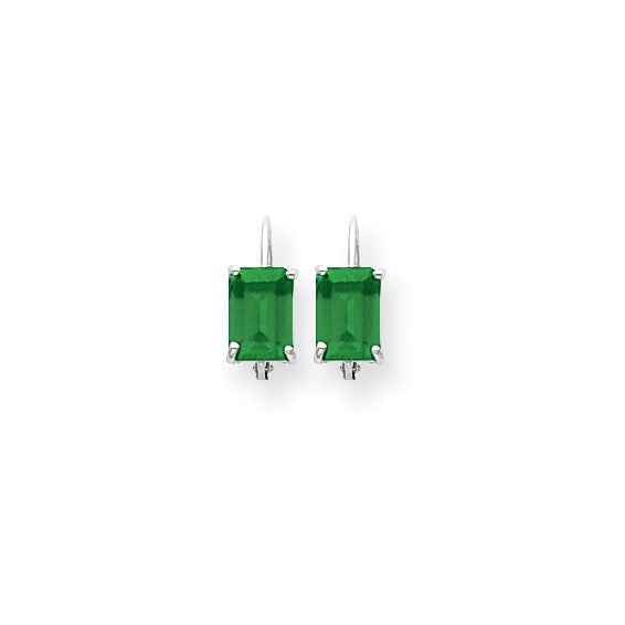 Emerald - Emerald Cut Drop Leverback set in 14k Gold Earrings