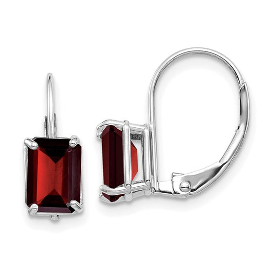 Garnet - Emerald Cut Drop Leverback set in 14k Gold Earrings