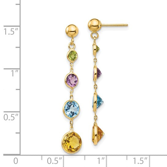 14k Blue Topaz - Peridot - Citrine - Amethyst Drop Earrings