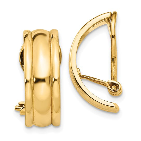 14k Polished and Half Hoop Omega 7x18mm Earrings