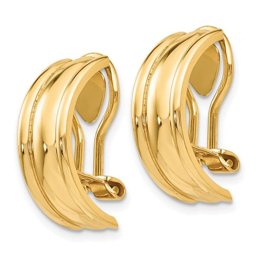 14k Polished and Half Hoop Omega 7x18mm Earrings