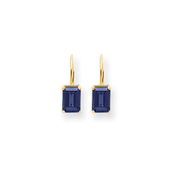 Sapphire - Emerald Cut Drop Leverback set in 14k Gold Earrings
