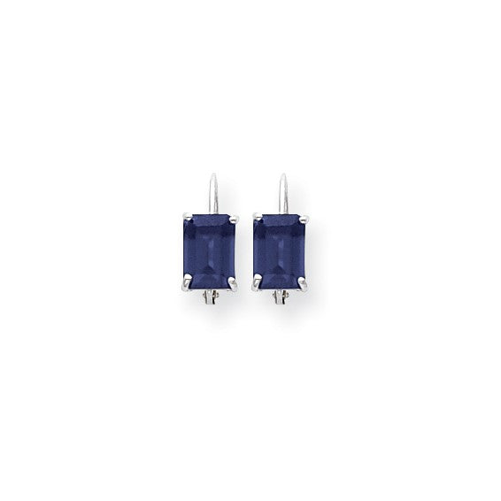 Sapphire - Emerald Cut Drop Leverback set in 14k Gold Earrings