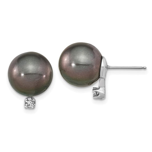 14k Black Tahitian Saltwater Pearl and Diamond Earrings