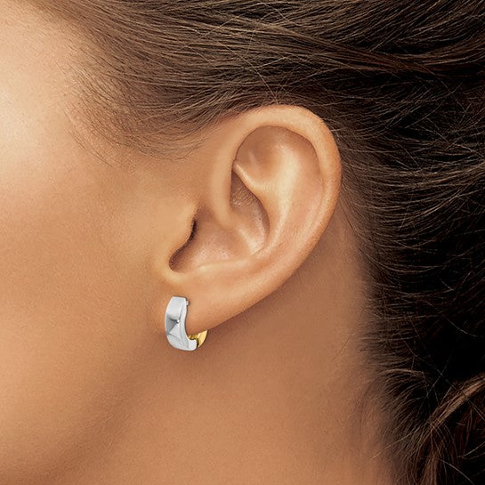 14k Two-Tone Hinged Hoop Polished Earrings