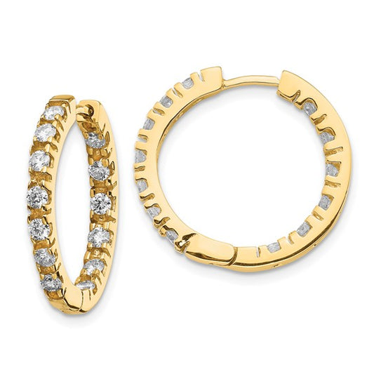 14k Gold Diamond In/Out Hoop Hinged Earrings - VS2/SI1 (VS)