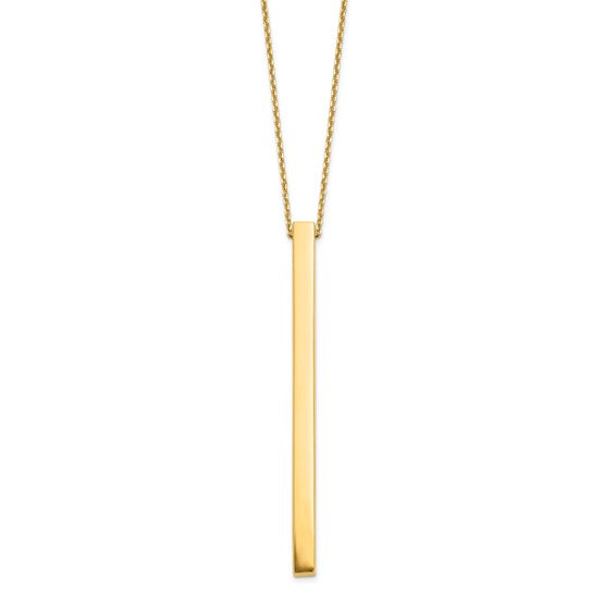 Polished Vertical Gold Cross Bar Necklace 14k