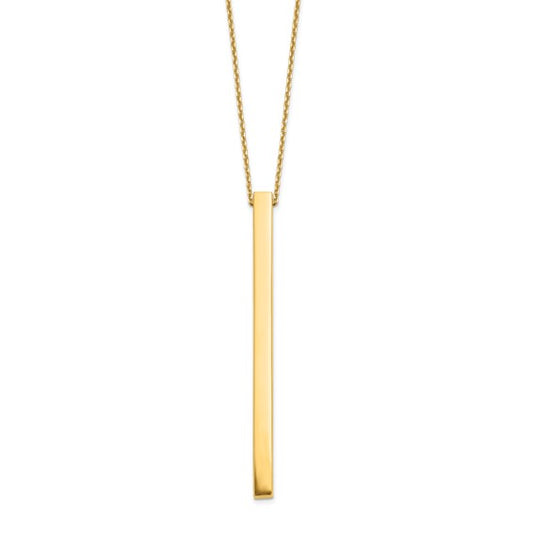 Polished Vertical Gold Cross Bar Necklace 14k