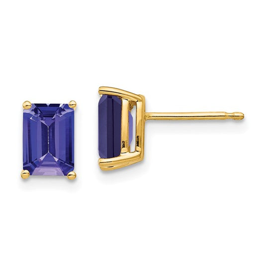 Tanzanite - Emerald Cut 14k Gold Earrings