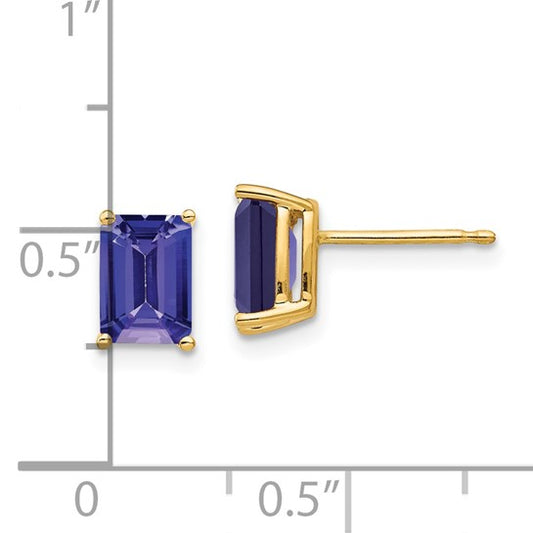 Tanzanite - Emerald Cut 14k Gold Earrings