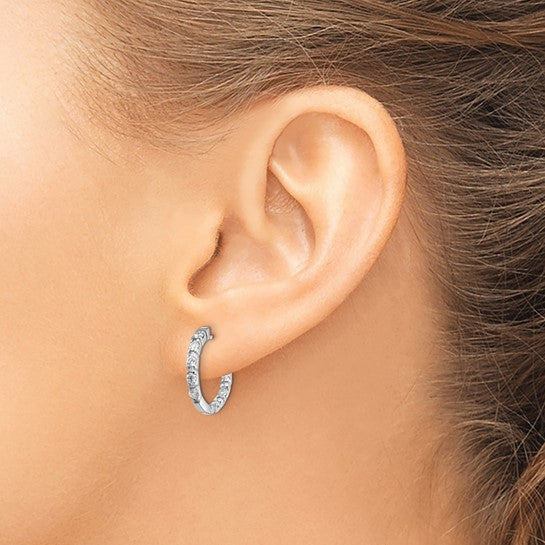 14k Gold Diamond In/Out Hoop Hinged Earrings - VS2/SI1 (VS)