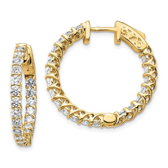 14k Yellow Gold and Diamond Hoop Earrings on white background