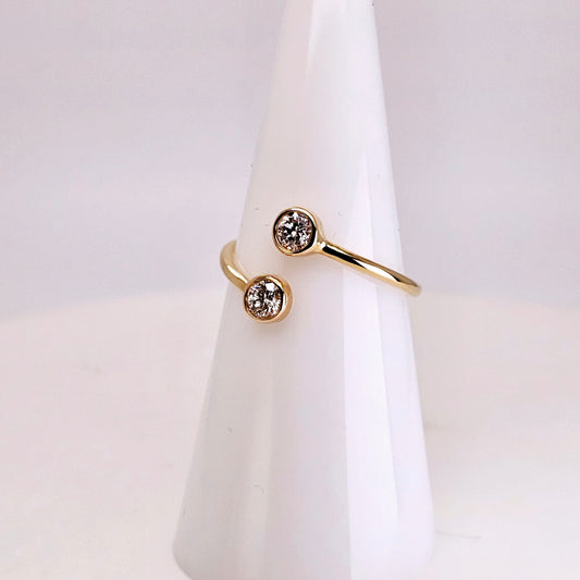 Round Natural Diamond Solitaire Bypass Ring in 14k Yellow Gold- by Sabii Jewelry®