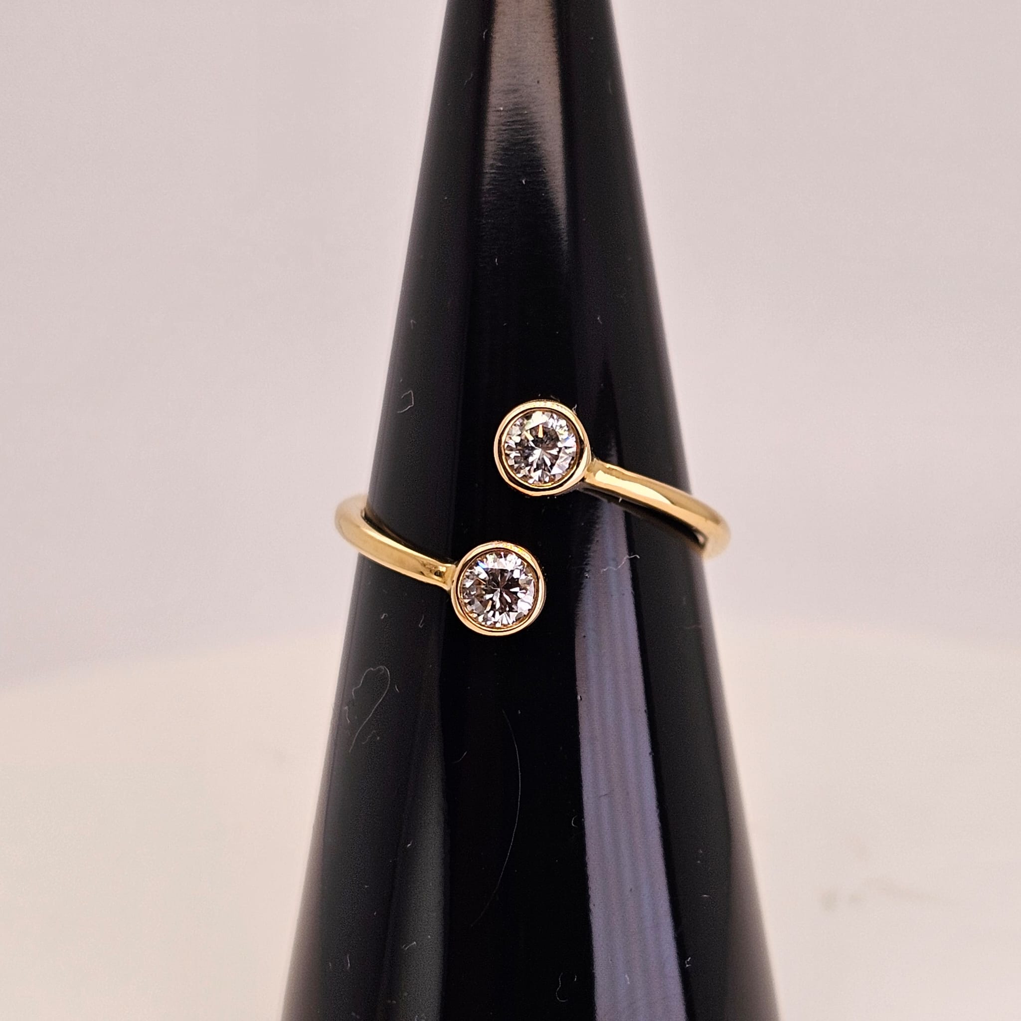 Round Natural Diamond Solitaire Bypass Ring in 14k Yellow Gold- by Sabii Jewelry®