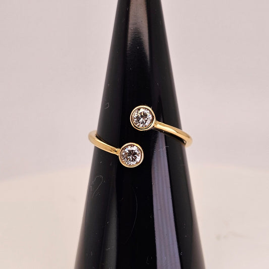 Round Natural Diamond Solitaire Bypass Ring in 14k Yellow Gold- by Sabii Jewelry®