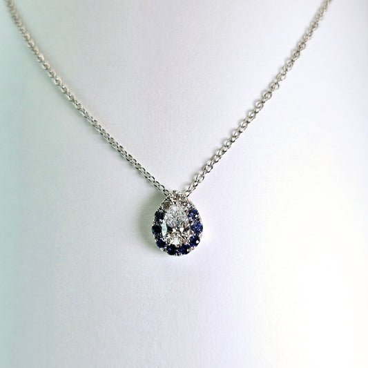 Stunning Sapphire & Pear-Shaped Diamond Pendant– by Sabii Jewelry®