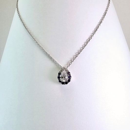 Stunning Sapphire & Pear-Shaped Diamond Pendant– by Sabii Jewelry®