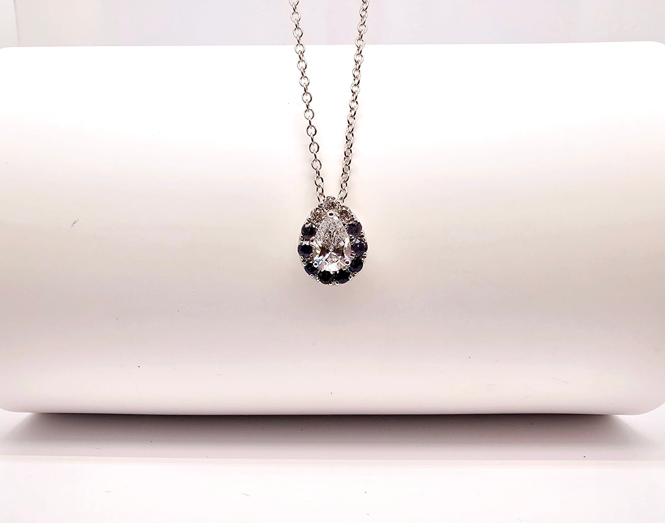 Stunning Sapphire & Pear-Shaped Diamond Pendant– by Sabii Jewelry®