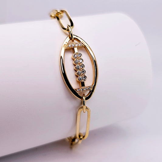 Gold & Diamond Paperclip Football Bracelet – by Sabii Sports Jewelry®