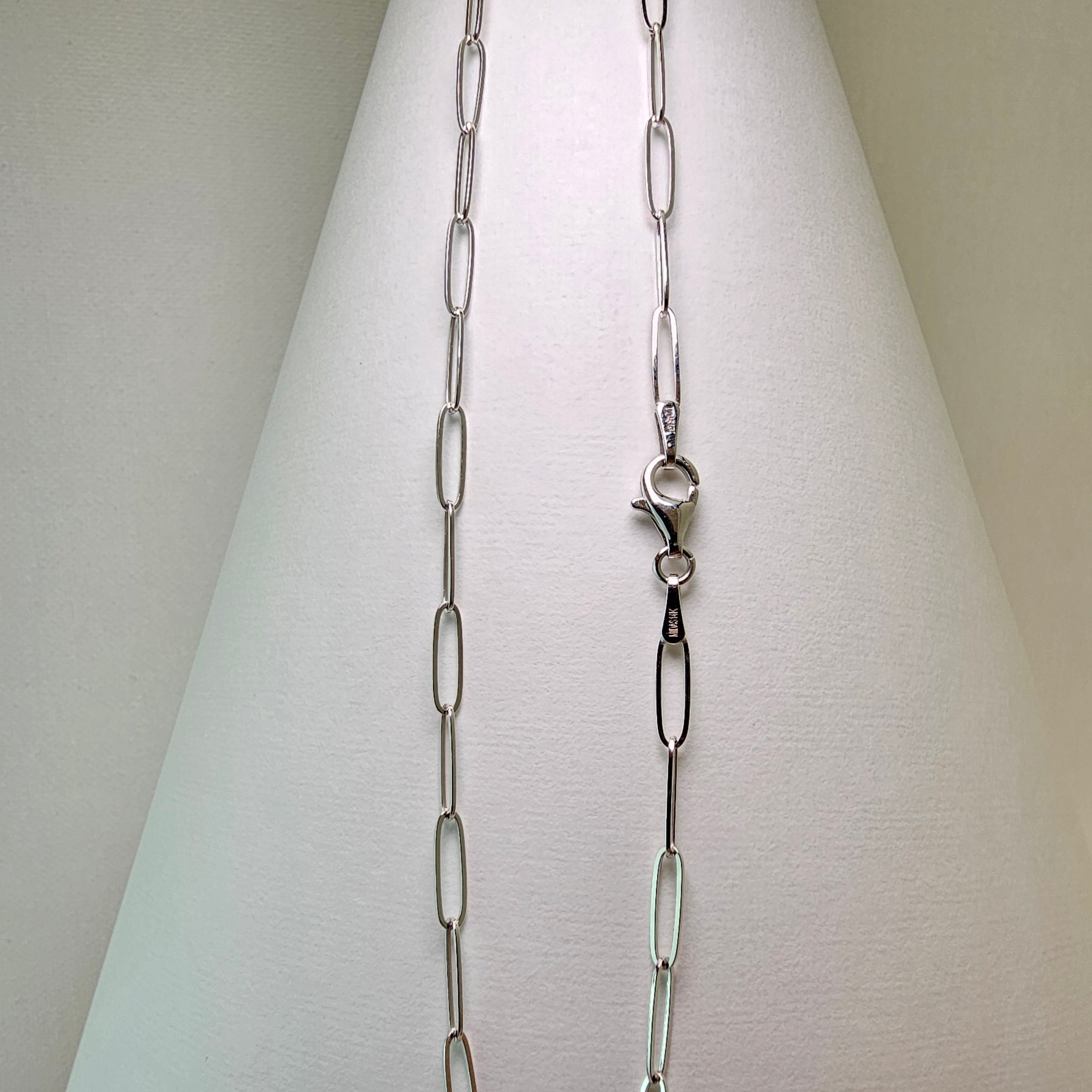 Paperclip Chain Necklace 18” – 14k White Gold - 514