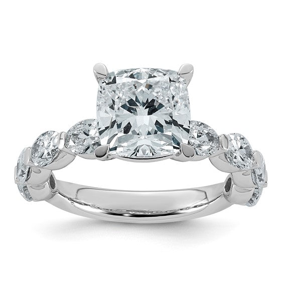 Cushion Cut and Oval Accent Certified Lab Grown Diamond Engagement Ring