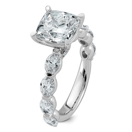 Cushion Cut and Oval Accent Certified Lab Grown Diamond Engagement Ring