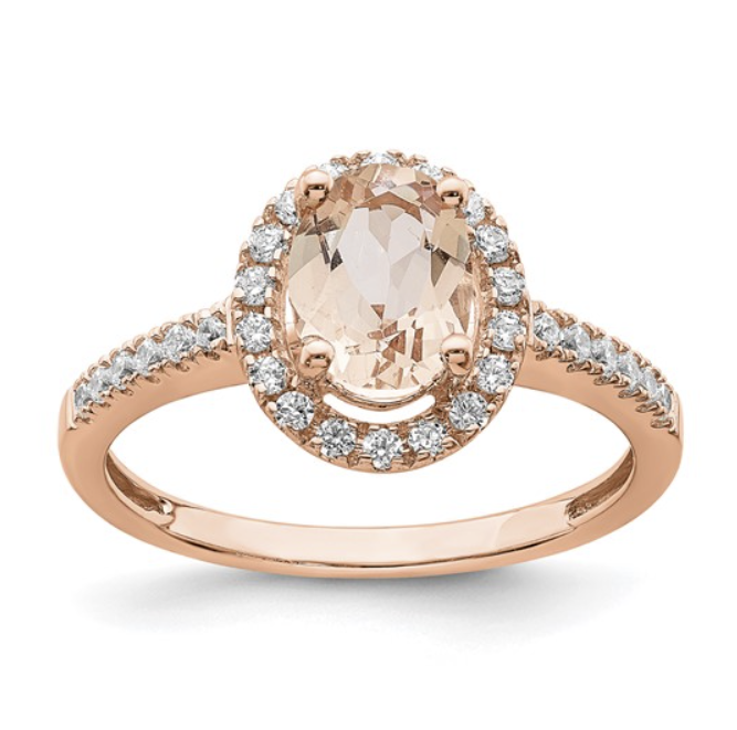 Engagement Ring - Morganite and Diamond 14k Rose Gold