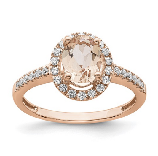 Engagement Ring - Morganite and Diamond 14k Rose Gold
