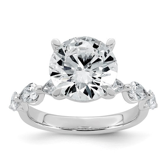 Round Center and Pear Cut Accents Lab Grown Diamond Engagement Ring