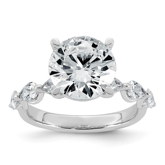 Round Center and Pear Cut Accents Lab Grown Diamond Engagement Ring