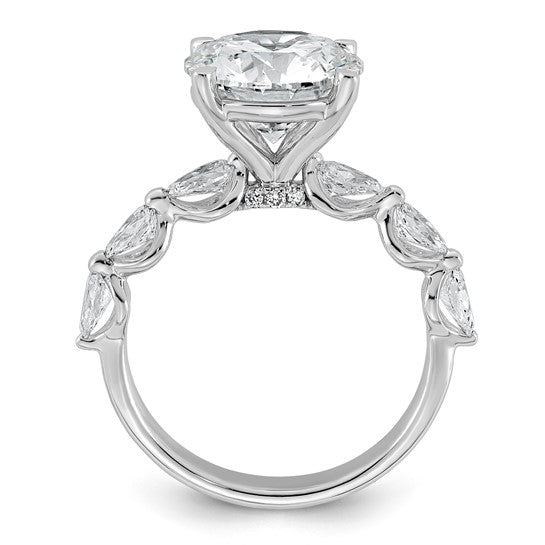 Round Center and Pear Cut Accents Lab Grown Diamond Engagement Ring