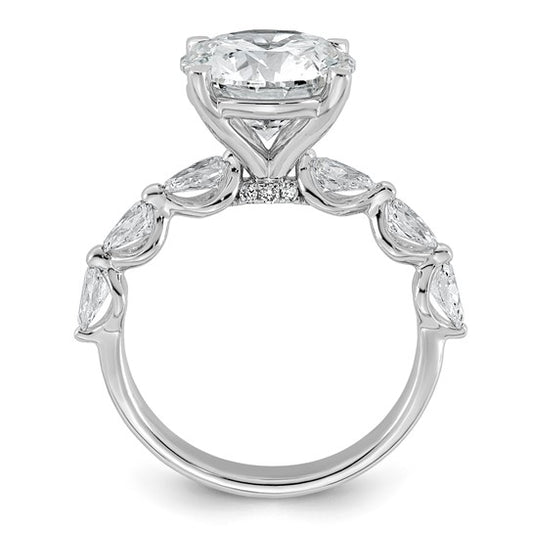 Round Center and Pear Cut Accents Lab Grown Diamond Engagement Ring