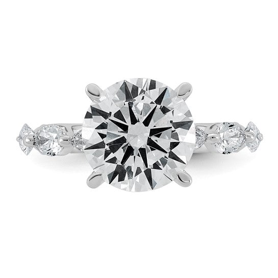 Round Center and Pear Cut Accents Lab Grown Diamond Engagement Ring