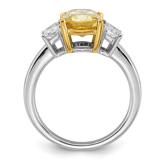 Long Cushion Vivid Yellow and Trapezoid Two-Tone Certified Lab Grown Diamond Engagement Ring