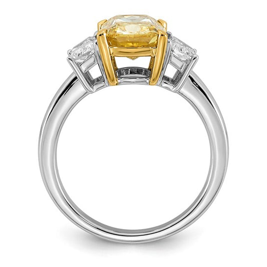 Long Cushion Vivid Yellow and Trapezoid Two-Tone Certified Lab Grown Diamond Engagement Ring