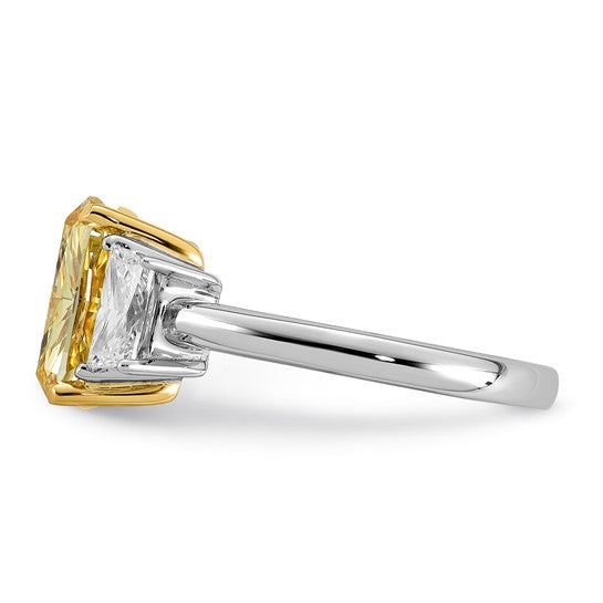 Long Cushion Vivid Yellow and Trapezoid Two-Tone Certified Lab Grown Diamond Engagement Ring