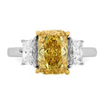 Load image into Gallery viewer, Long Cushion Vivid Yellow and Trapezoid Two-Tone Certified Lab Grown Diamond Engagement Ring
