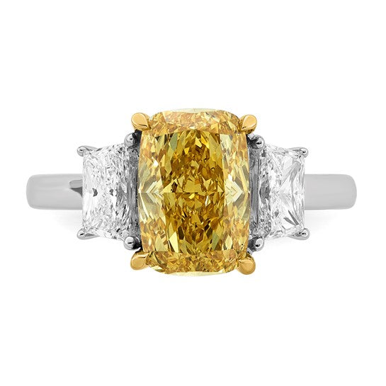 Long Cushion Vivid Yellow and Trapezoid Two-Tone Certified Lab Grown Diamond Engagement Ring