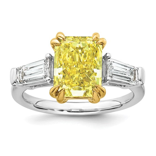 Radiant Vivid Yellow and Baguette Lab Grown Diamond Engagement Ring