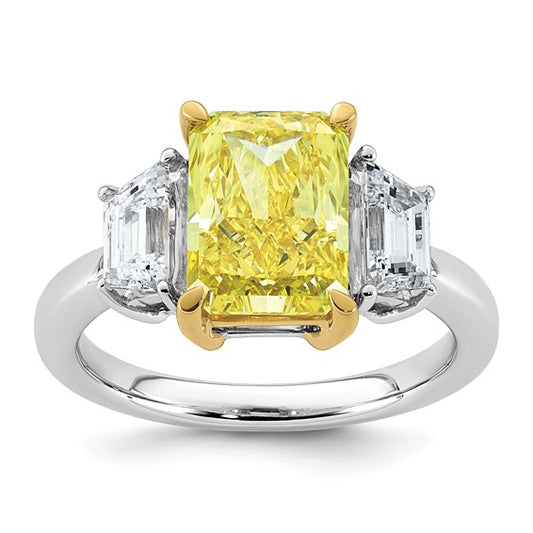 4.5ct Radiant Vivid Yellow Emerald Cut and Trapezoid Certified Lab Grown Diamond Engagement Ring