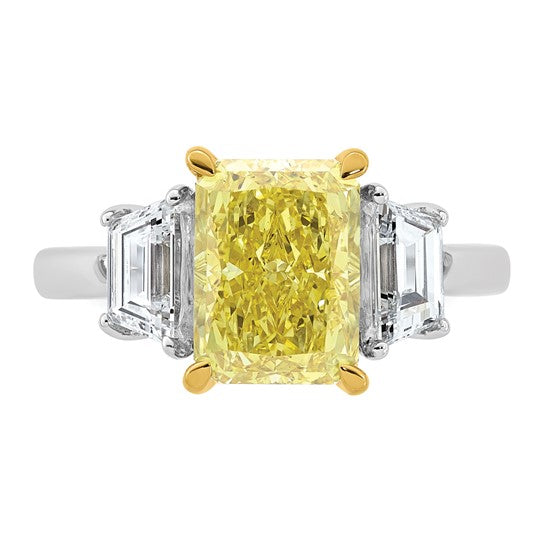 4.5ct Radiant Vivid Yellow Emerald Cut and Trapezoid Certified Lab Grown Diamond Engagement Ring