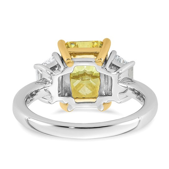 4.5ct Radiant Vivid Yellow Emerald Cut and Trapezoid Certified Lab Grown Diamond Engagement Ring