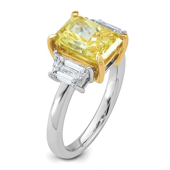 4.5ct Radiant Vivid Yellow Emerald Cut and Trapezoid Certified Lab Grown Diamond Engagement Ring