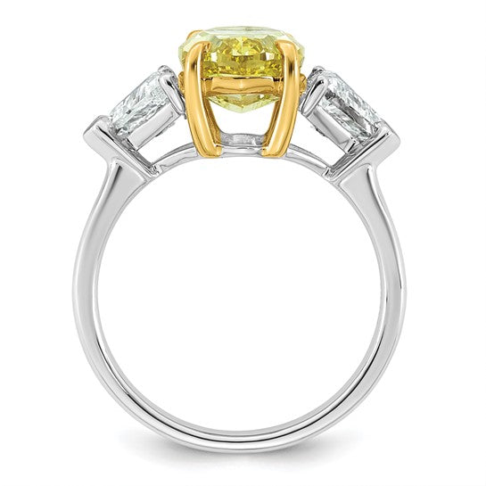 Vivid Yellow Oval Center and Trillion Cut Accents Lab Grown Diamond Engagement Ring