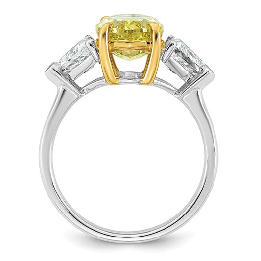 Vivid Yellow Oval Center and Trillion Cut Accents Lab Grown Diamond Engagement Ring