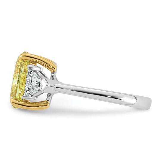 Vivid Yellow Oval Center and Trillion Cut Accents Lab Grown Diamond Engagement Ring
