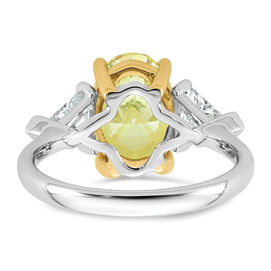 Vivid Yellow Oval Center and Trillion Cut Accents Lab Grown Diamond Engagement Ring