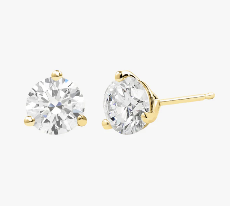 14k Gold Lab Grown Diamond Stud Earrings set in Yellow Gold on a White Background